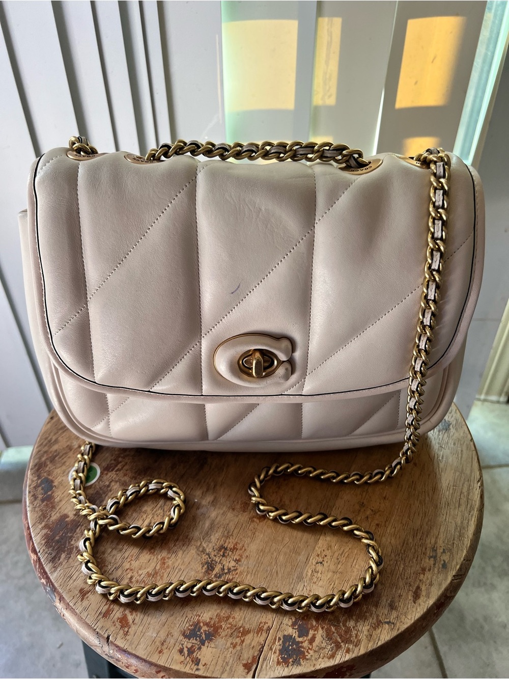COACH Chalk Madison Quilted Pillow Leather Shoulder Bag C8560
